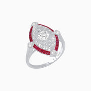 Art Deco Inspired Round Cut Navette Gemstone Cocktail Ring - Shahin Jewelry